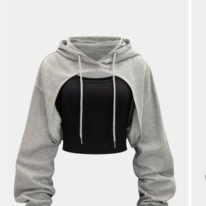 Gray and Black Women's Hoodie Top